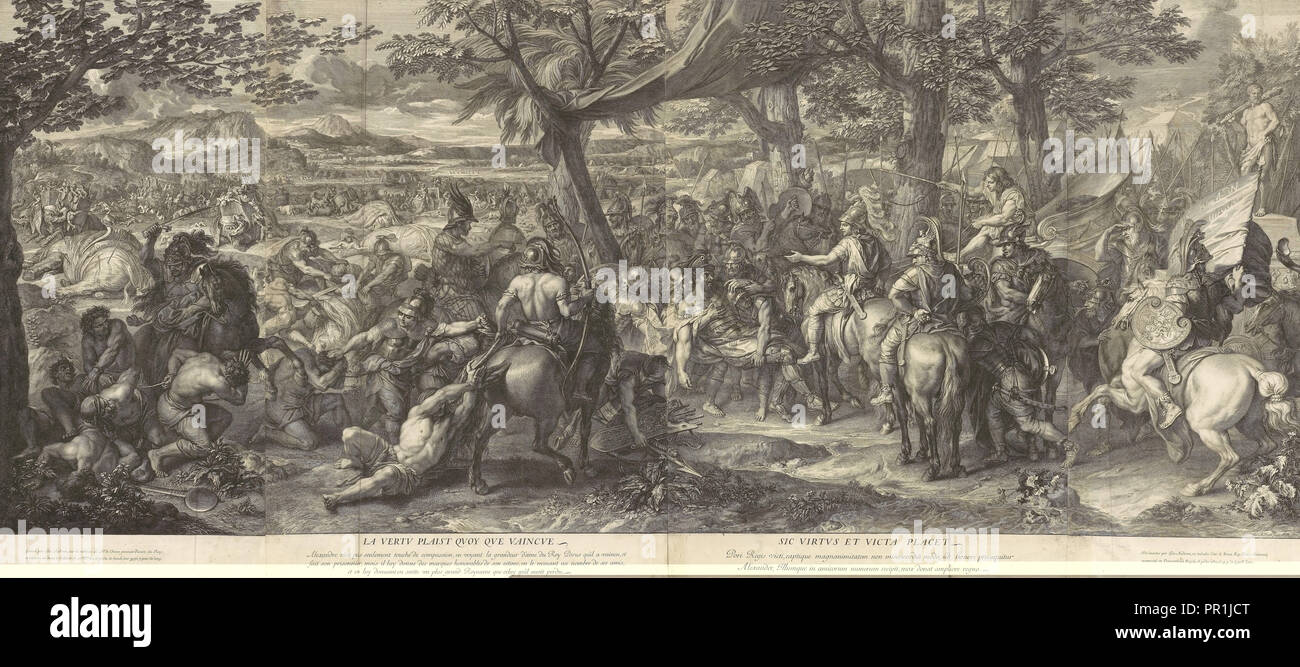 Alexander und Poros, Schlachten von Alexander, Audran, Gérard, 1640-1703, Le Brun, Karl, 1619-1690, Ätzung, Gravur Stockfoto