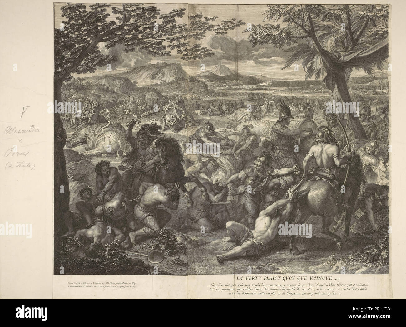 Alexander und Poros: Detail, Schlachten von Alexander, Audran, Gérard, 1640-1703, Le Brun, Karl, 1619-1690, Ätzung, Gravur Stockfoto