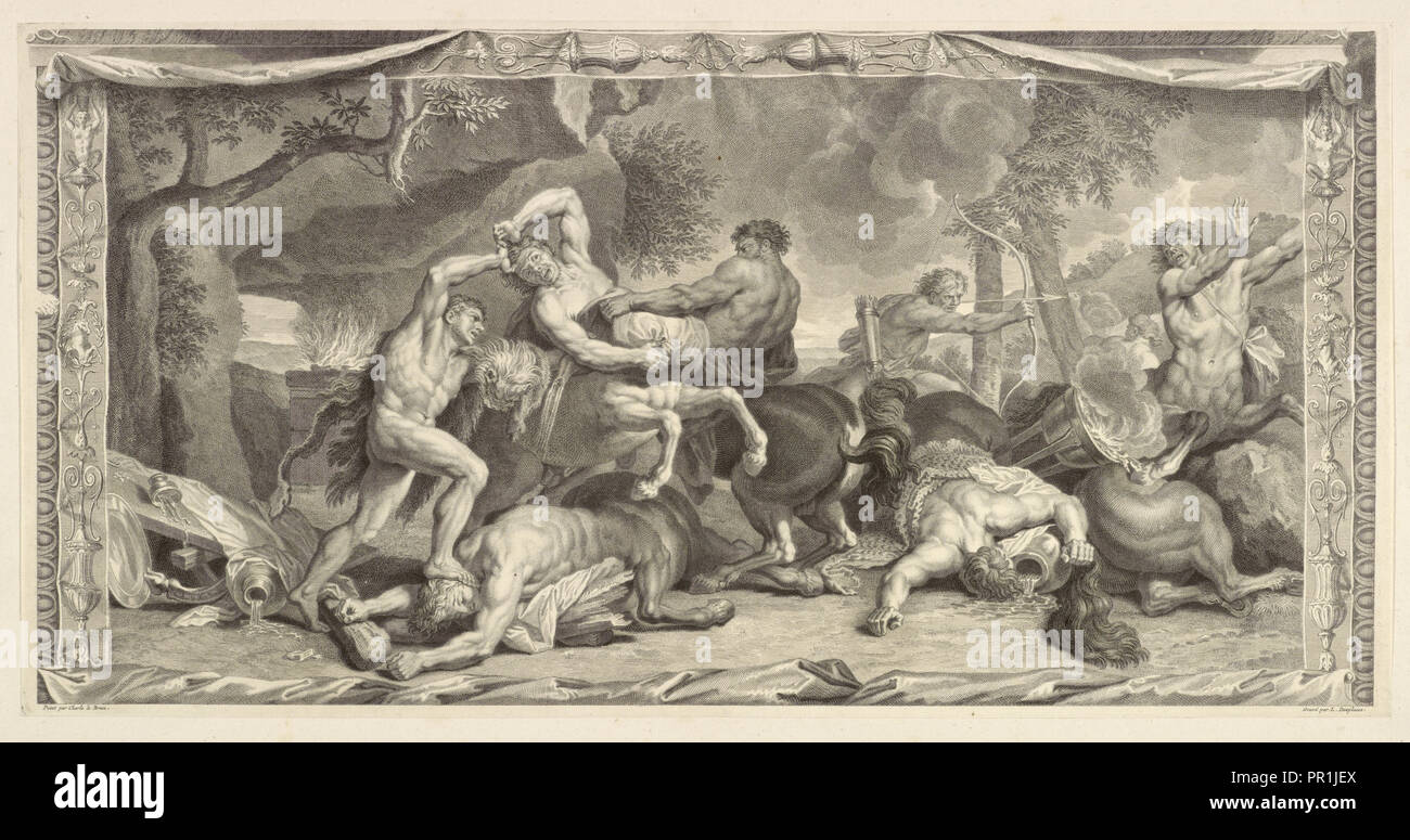 Herkules kämpft die Zentauren, Apotheose des Herkules, Desplaces, Louis, 1682-1739, Le Brun, Karl, 1619-1690, Ätzen Stockfoto