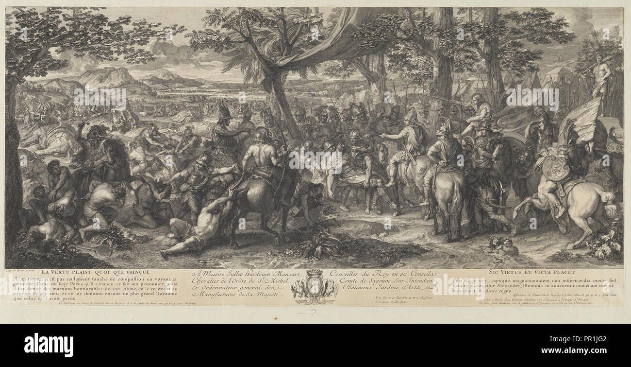 Alexander und Poros, Schlachten von Alexander, Audran, Benoît, 1661-1721, Audran, Jean, 1667-1756, Le Brun, Charles, 1619-1690 Stockfoto