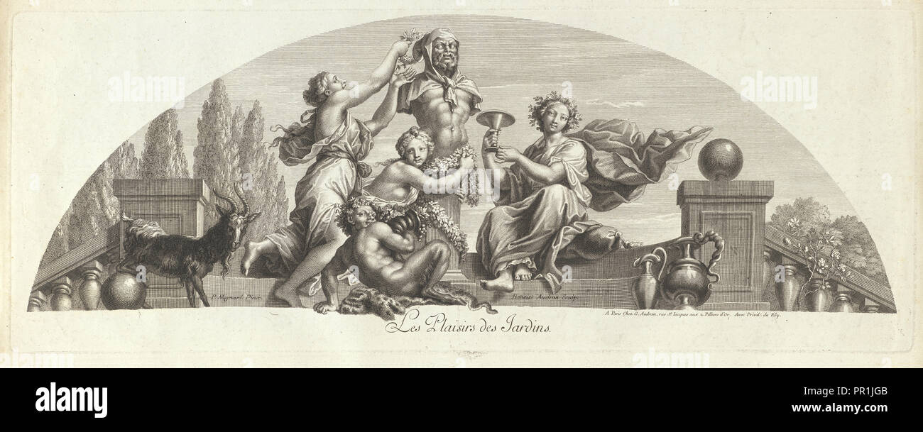 Les plaisirs De Jardins, Gravuren von Fresken in Versailles und St. Cloud, Audran, Benoît, 1661-1721, Audran, Gérard, 1640 Stockfoto
