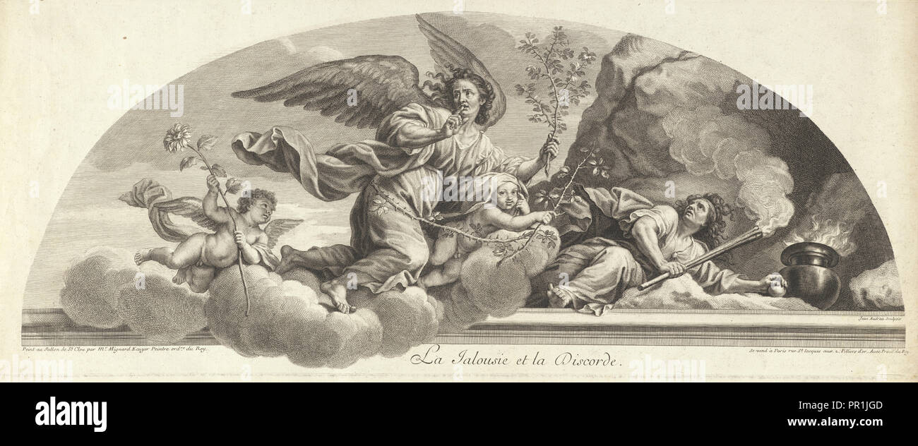La Jalousie et la discorde, Gravuren von Fresken in Versailles und St. Cloud, Audran, Gandérard, 1640-1703, Audran, Jean, 1667 Stockfoto