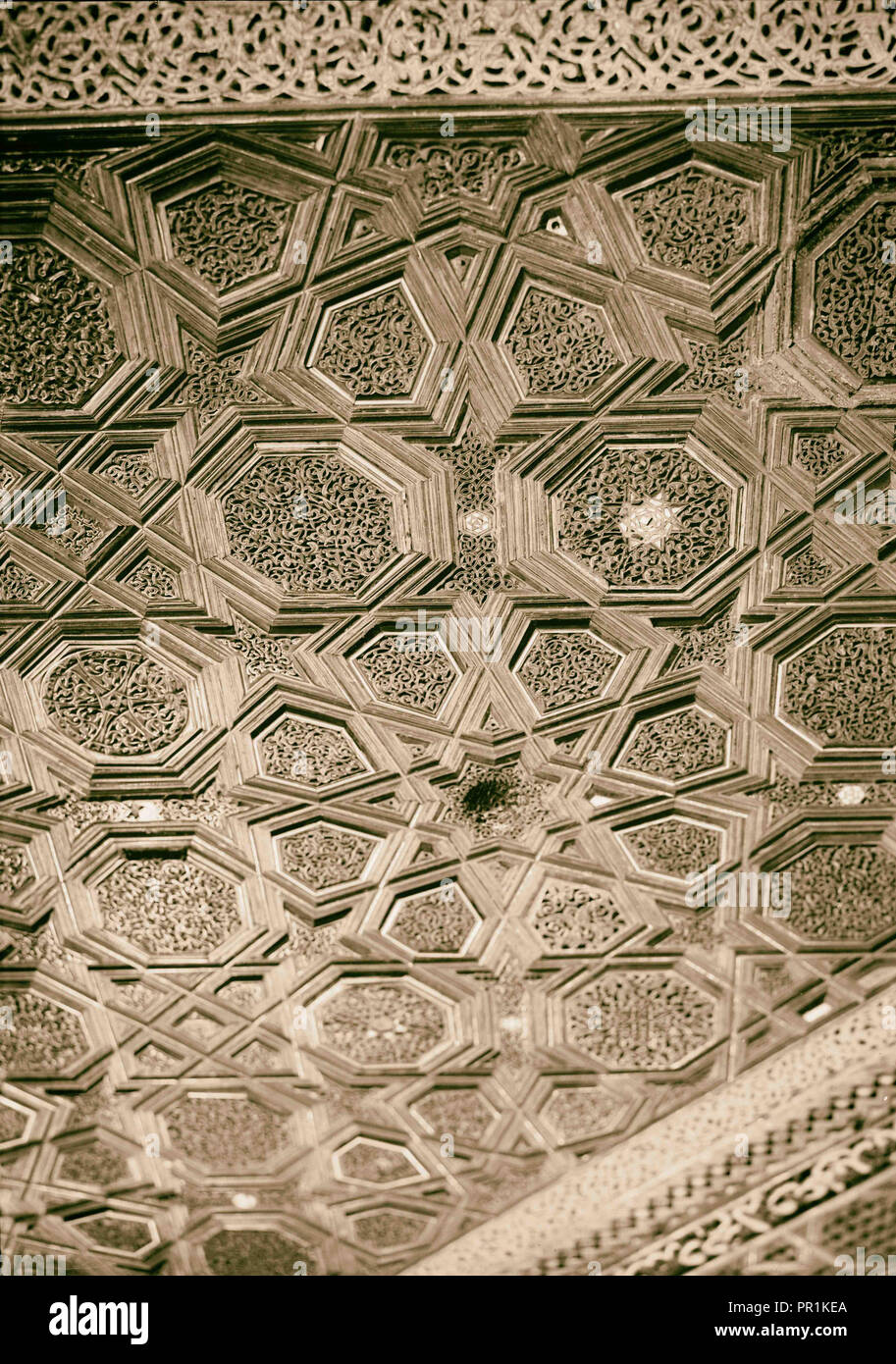 El Aksa Moschee. Cedar Kanzel. Details zu schnitzen. 1934, Jerusalem, Israel Stockfoto