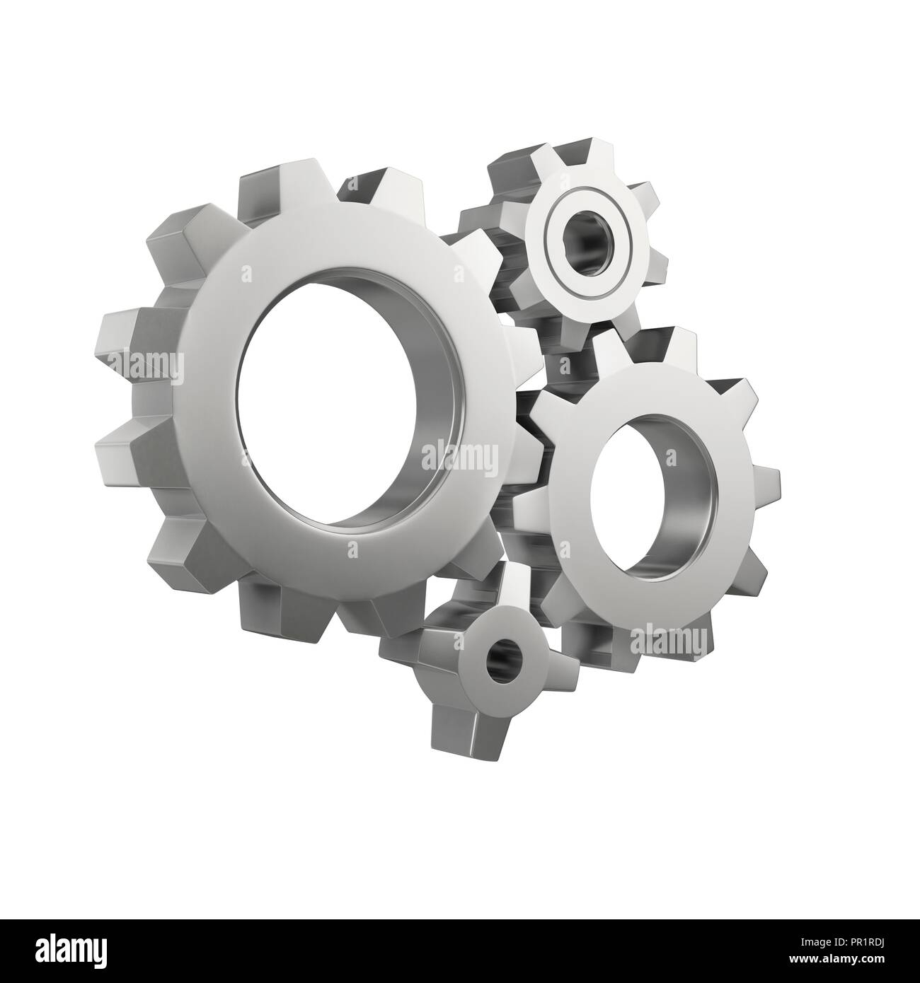Einfaches mechanisches System mit Zahnrädern, Illustration. Stockfoto