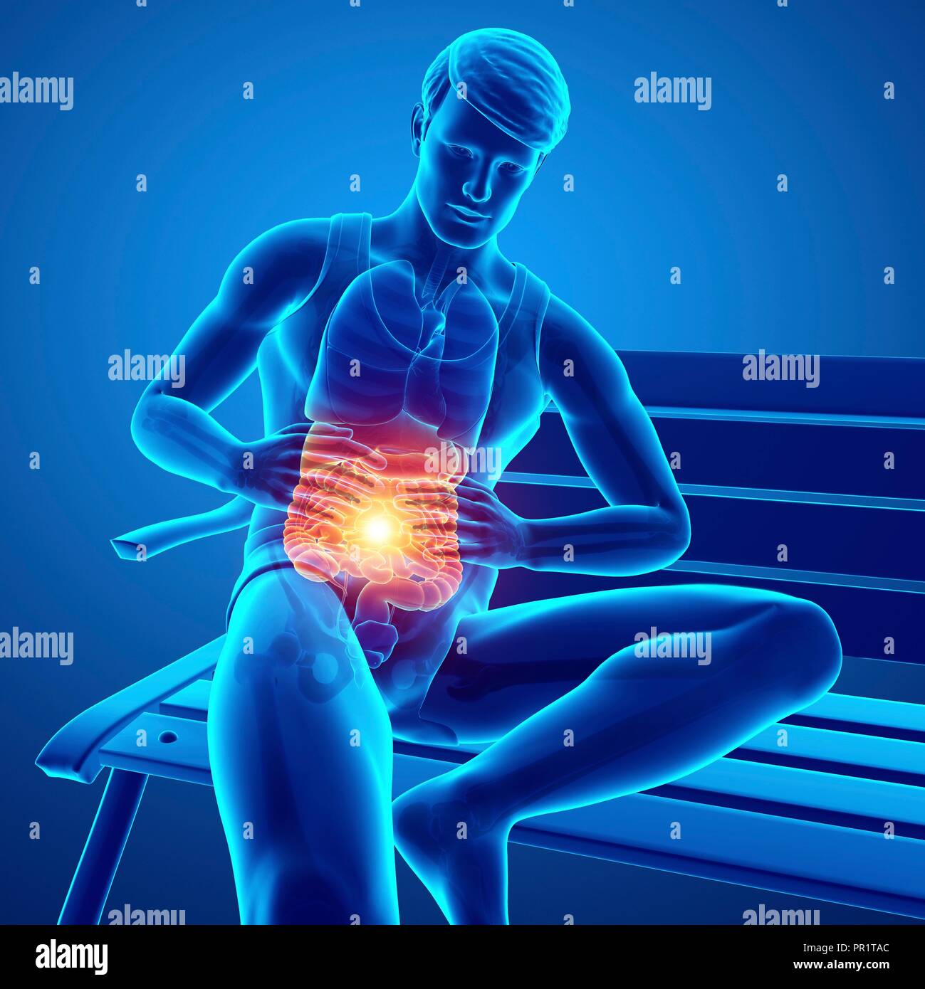 Mann mit Bauchschmerzen, computer Abbildung. Stockfoto