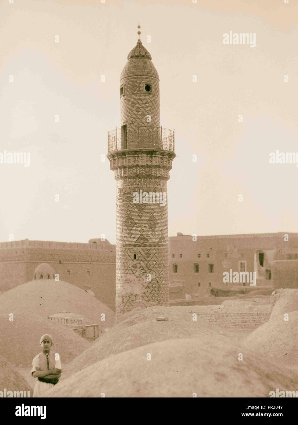 Irak. Arbela. (Erbil). Zentrum von Ishtar Kult in assyrischer Zeit, 2200 v. Chr. die malerische und nur Minarett in der Stadt. 1932, Irak Stockfoto