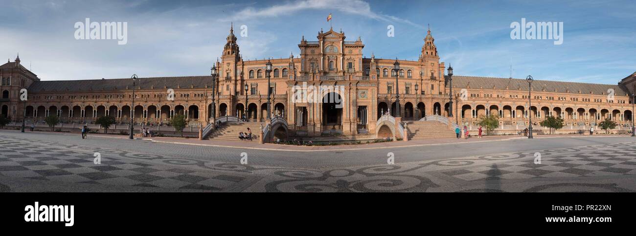 Panorama mit Blick auf die Plaza de España - Sevilla - Spanien Stockfoto