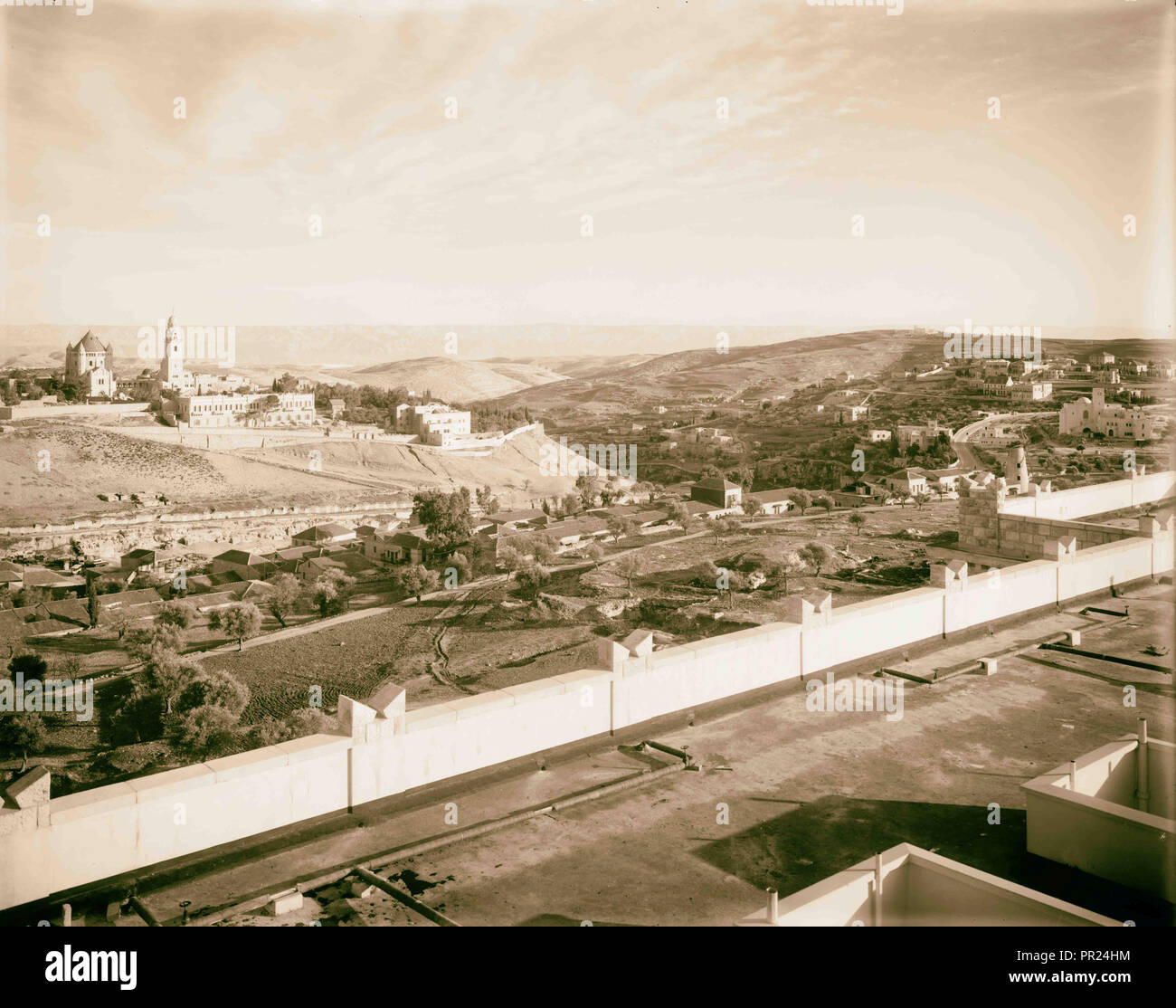 Jerusalem. Ansicht von Südwesten vom King David Hotel, 1938. Mount Zion in Moshee, Mishkenot Shaanamin. 1938, Jerusalem Stockfoto