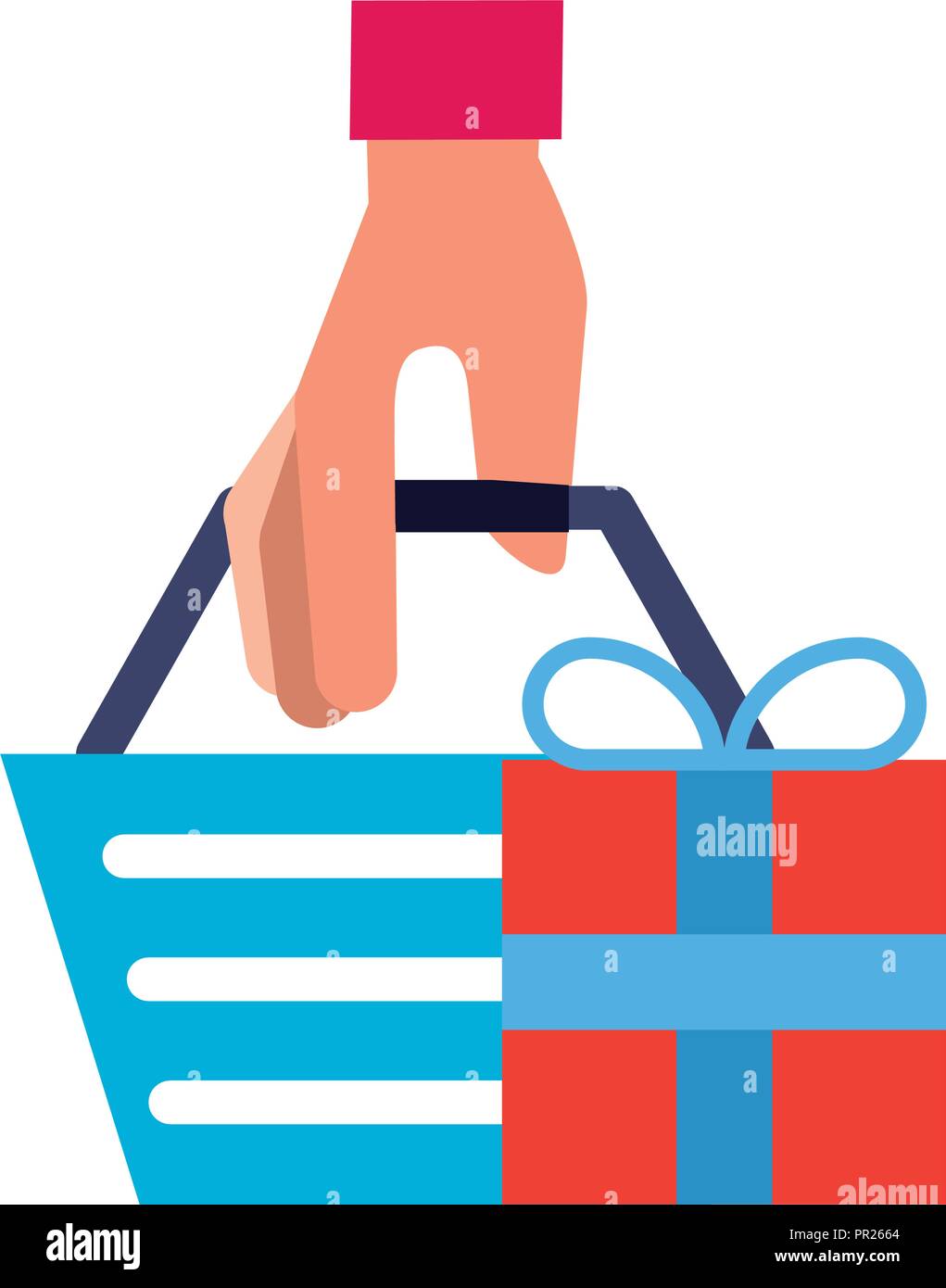 Hand Warenkorb Geschenkbox online shopping Vector Illustration Stock Vektor