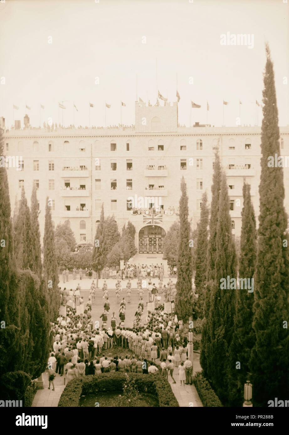 V.J. Tag, Erklingen der Rückzug vor der King David Hotel, 12.08.15, '45, Jerusalem, Israel Stockfoto