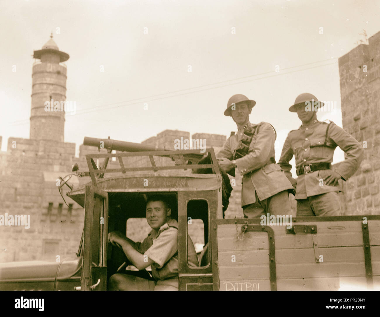 Palästina Unruhen 1936. Maschinengewehr auf einem Polizei Lkw montiert. 1936 Stockfoto