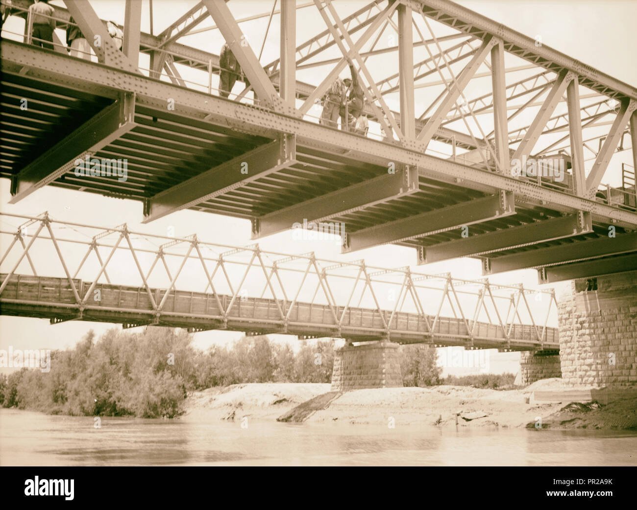 Allenby Bridge. Neue und alte Allenby Brücken. 1934, Jordanien Stockfoto