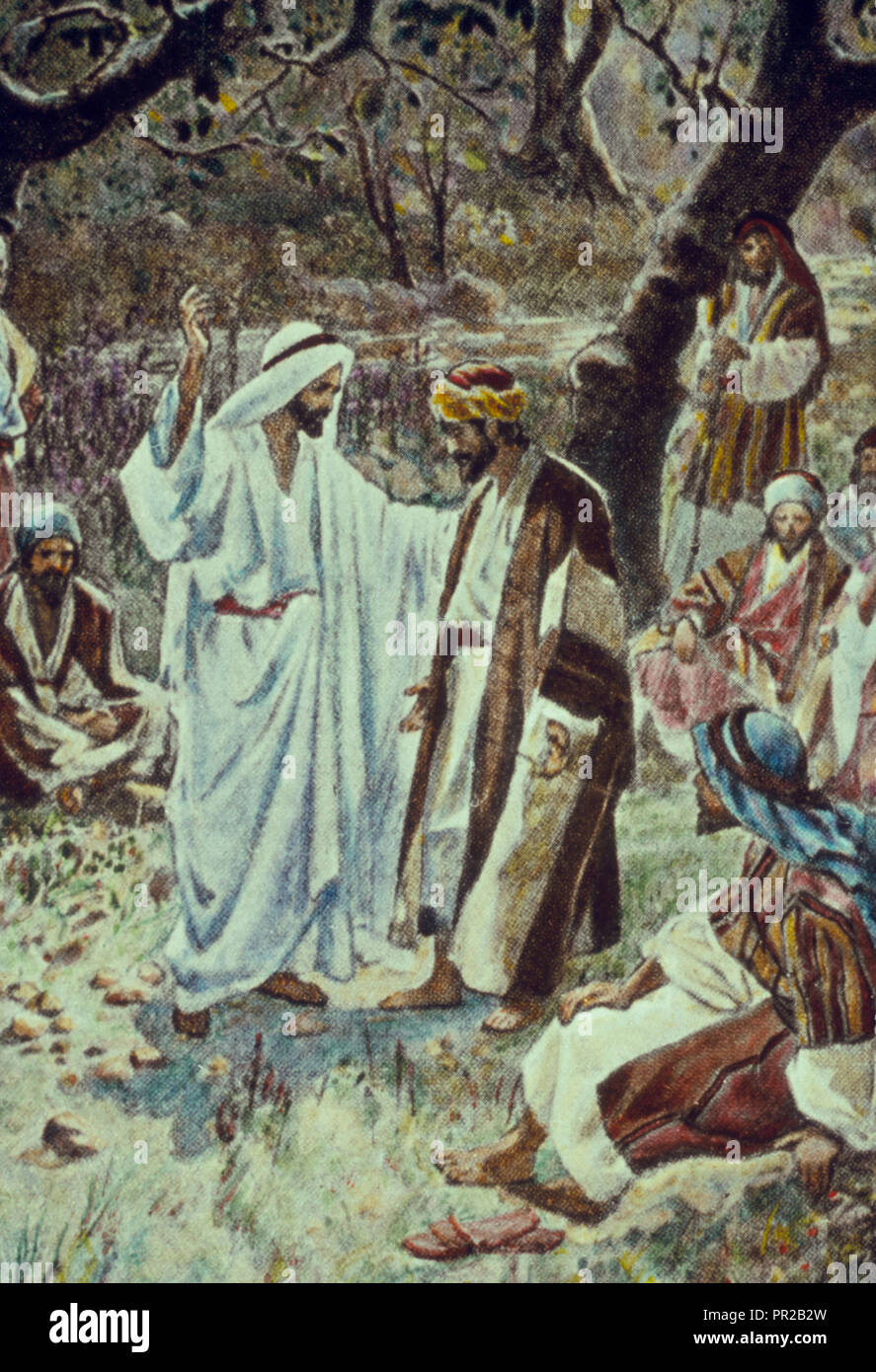 Matt. 1613-20. Als Jesus kam in die Gegend von Cäsarea Philippi gekommen war, fragte er seine Jünger und sprach: Wer sagen die Leute, daß ich die Stockfoto