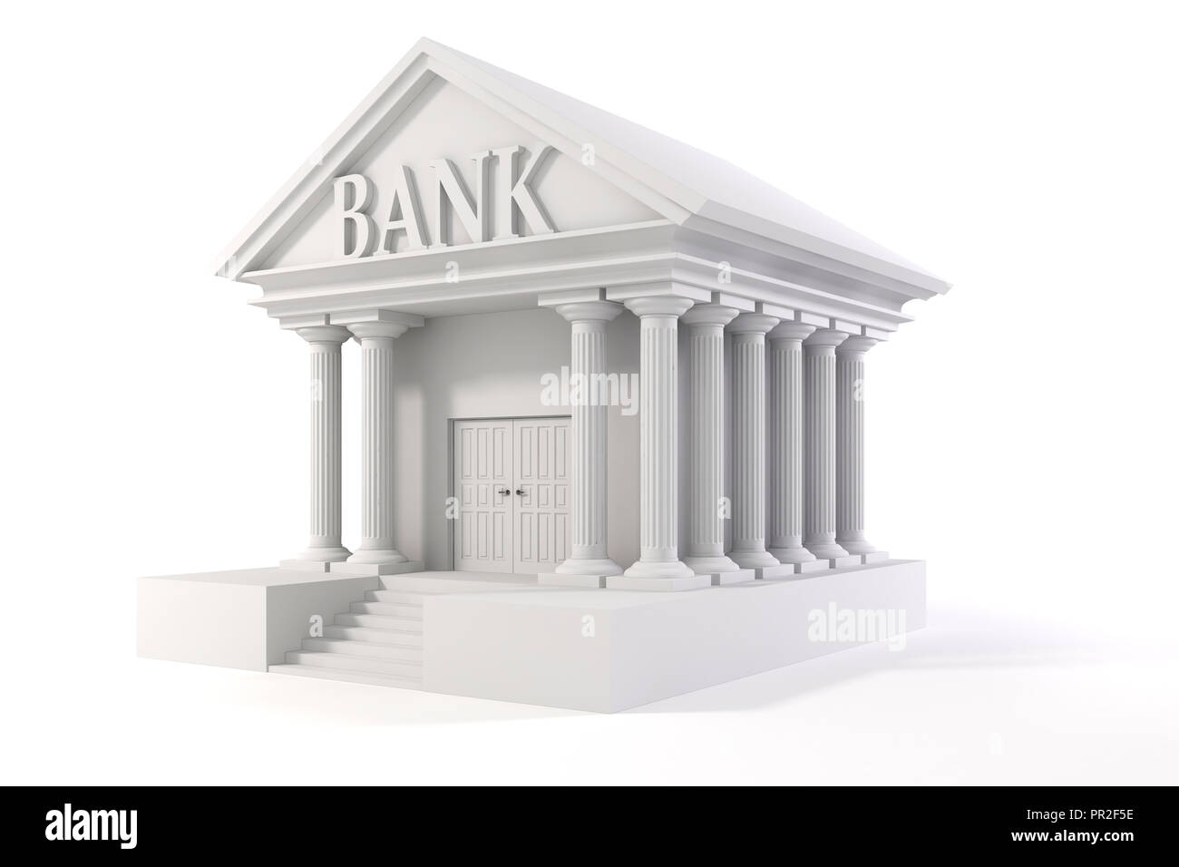 3d-Symbol von Vintage Bank Gebäude auf weißem Hintergrund Stockfoto