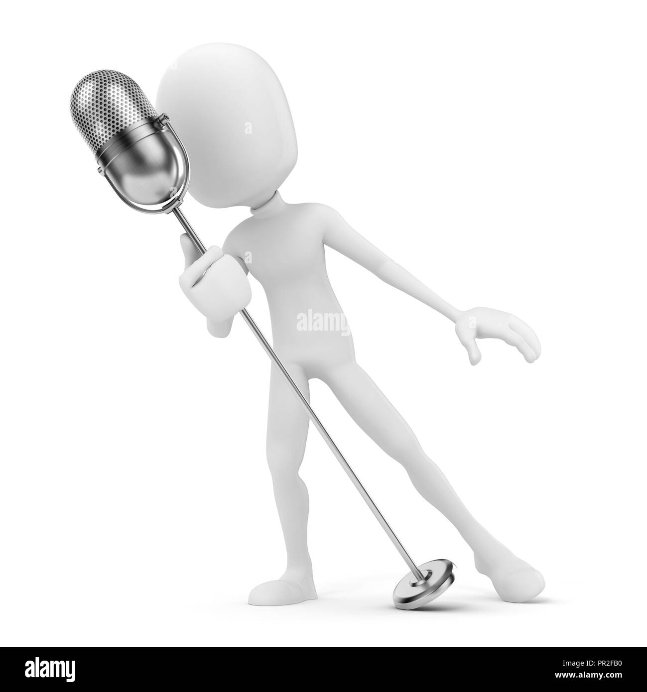 3d Mann live auf der Bühne auf weißem Hintergrund Stockfoto