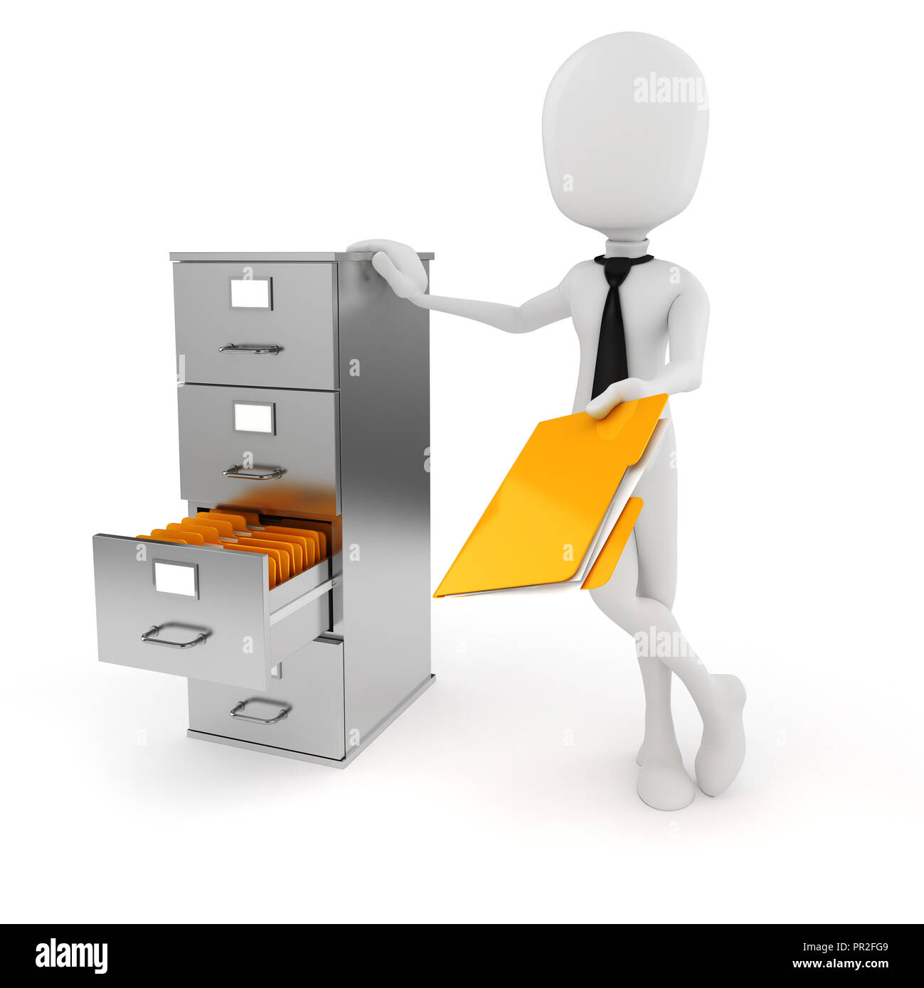 3d Mann Geschäftsmann und Aktenschrank Stockfoto