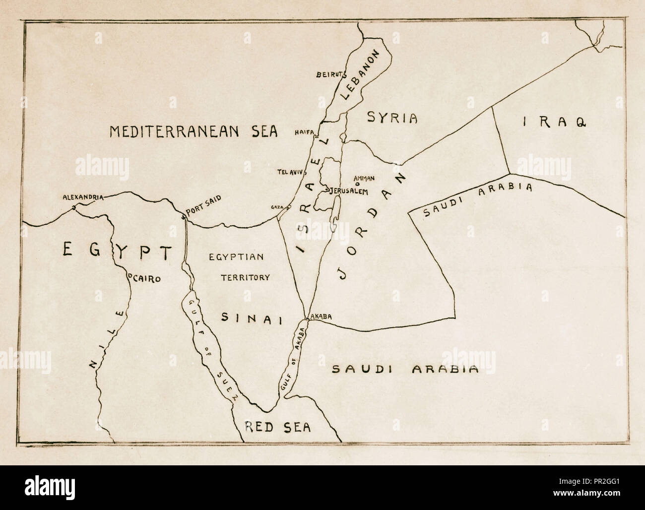 Palästina & "Israel" Themen von 1953. In der Nähe von East, Karte, wie im Jahr 1953 (flach) mit "Israel". 1953 Stockfoto