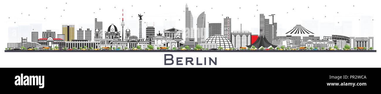 Berlin Deutschland City Skyline mit grauen Gebäude isoliert auf Weiss. Vector Illustration. Business Travel und Tourismus Konzept mit historischer Architektur Stock Vektor