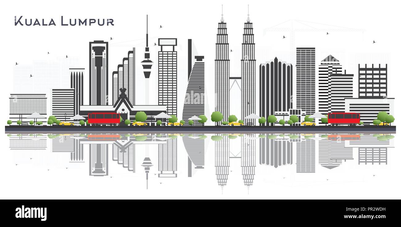 Malaysia Kuala Lumpur Skyline der Stadt mit grauen Gebäude isoliert auf weißem Hintergrund. Vector Illustration. Business Travel und Tourismus Konzept Stock Vektor