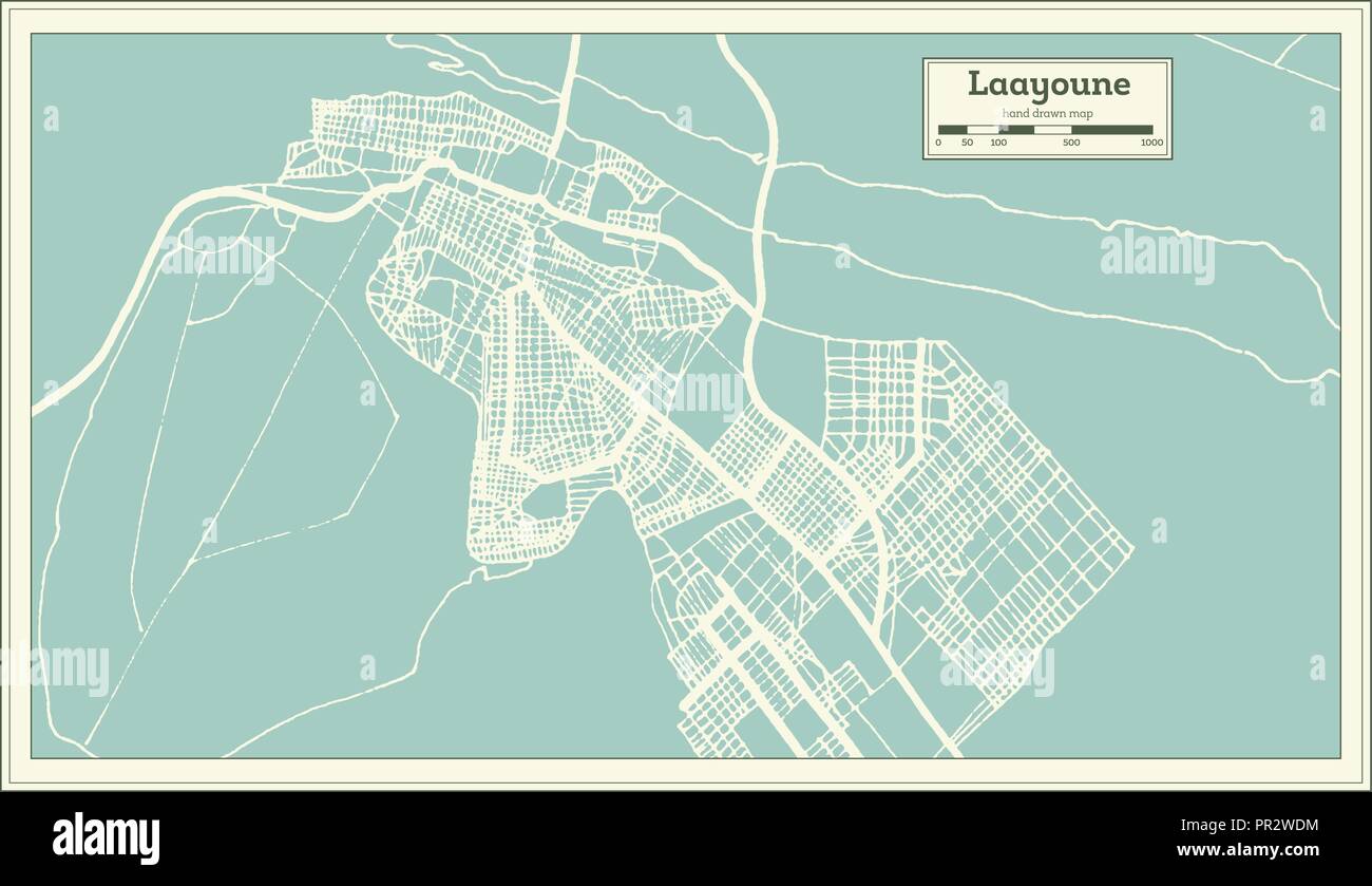 Laayoune Sahara Stadtplan im Retro-stil. Übersichtskarte. Vector Illustration. Stock Vektor