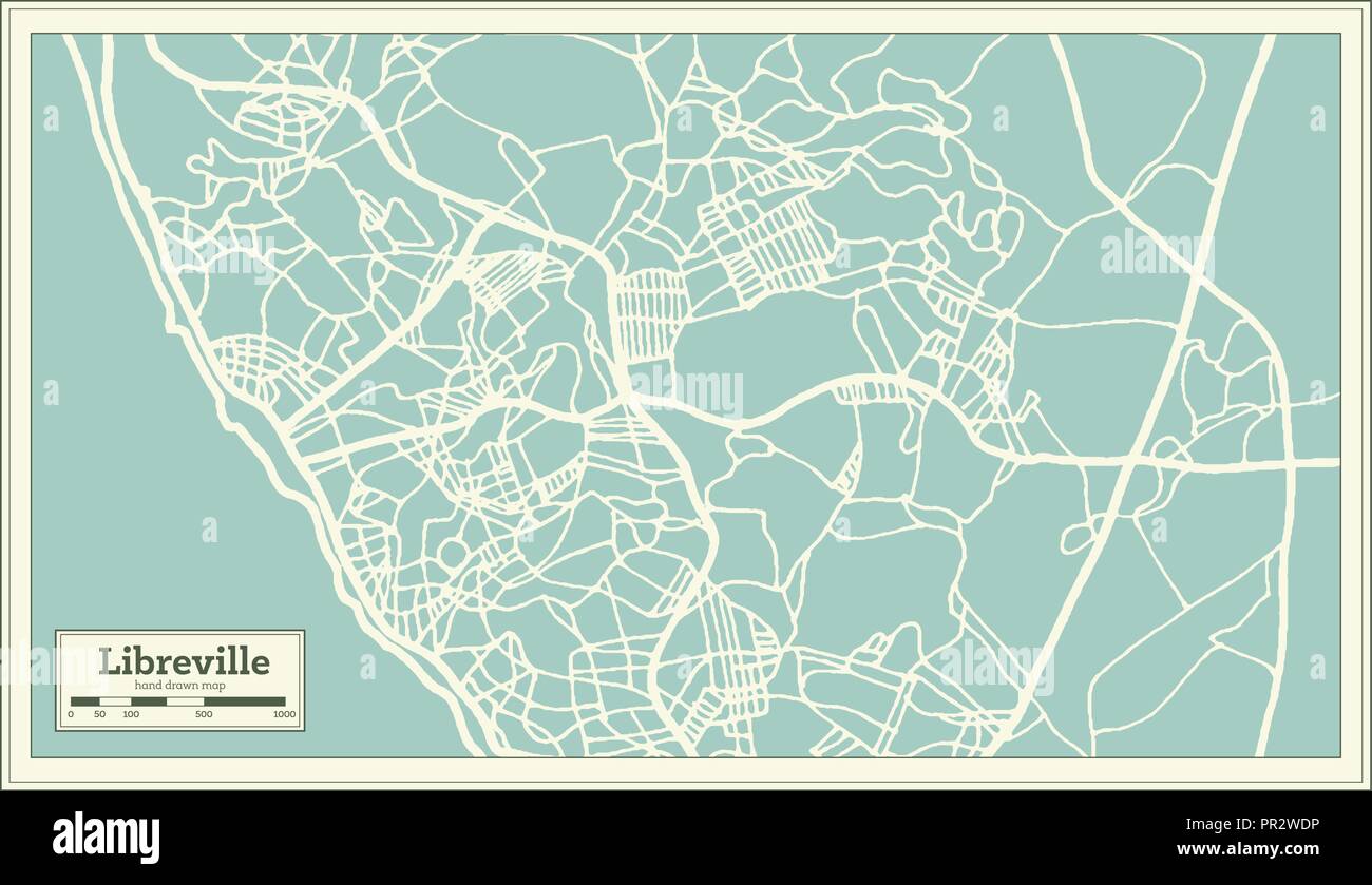 Libreville Gabun Stadtplan im Retro-stil. Übersichtskarte. Vector Illustration. Stock Vektor