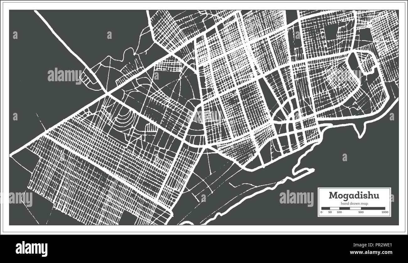 Mogadischu Somalia Stadtplan im Retro-stil. Übersichtskarte. Vector Illustration. Stock Vektor