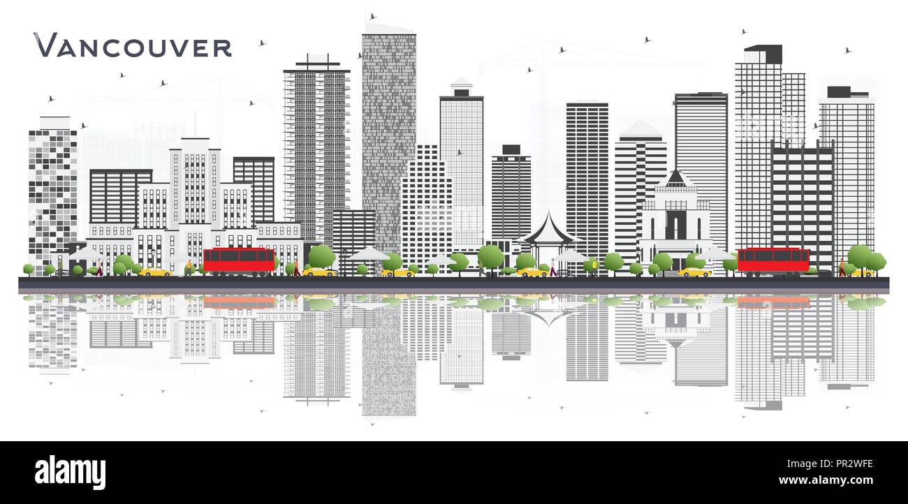 Vancouver City Skyline mit grauen Gebäude isoliert auf weißem Hintergrund. Vector Illustration. Stock Vektor