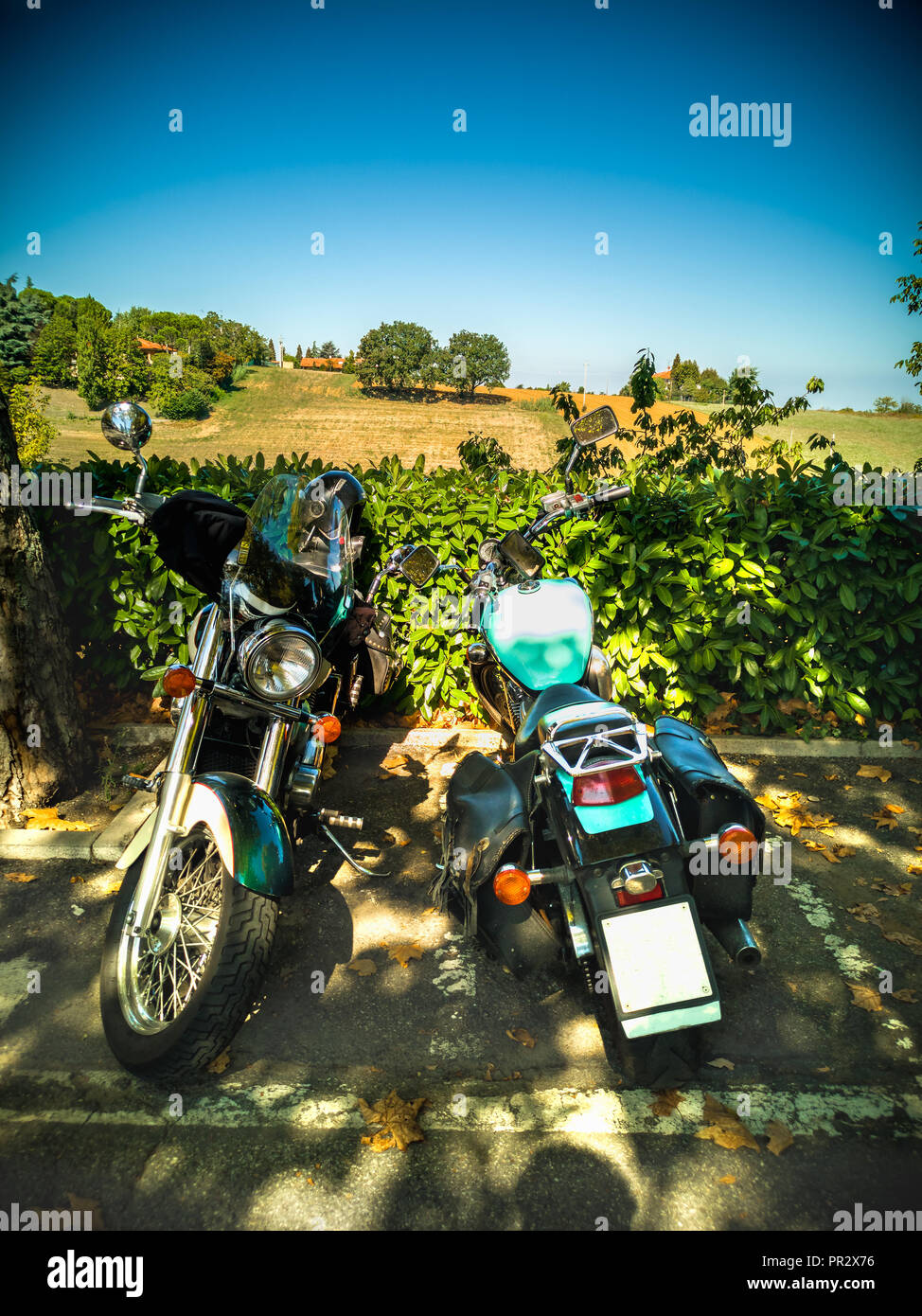 Motorrad Reisen Toskana Chianti Hügel Stockfoto