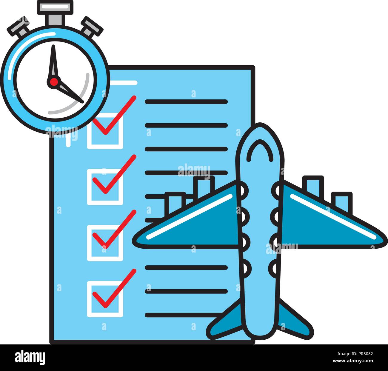 Online shopping logistische Flugzeug Check liste Clock Stock Vektor