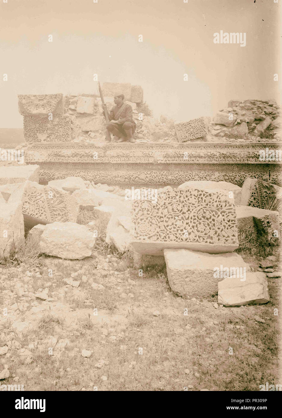 Östlich des Jordan und das Tote Meer. Wunderschön geschnitzten Wand, Mashita (mshatta). 1900, Jordanien Stockfoto