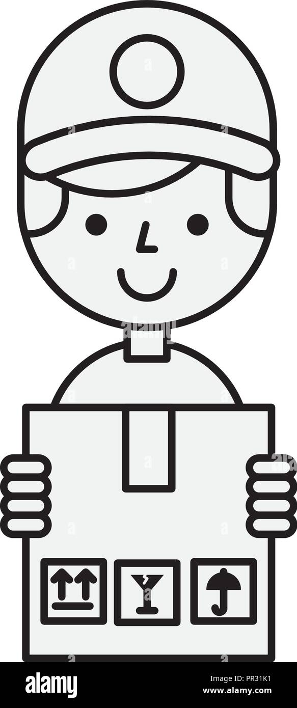 Betreiber boy Holding Box online shopping Stock Vektor