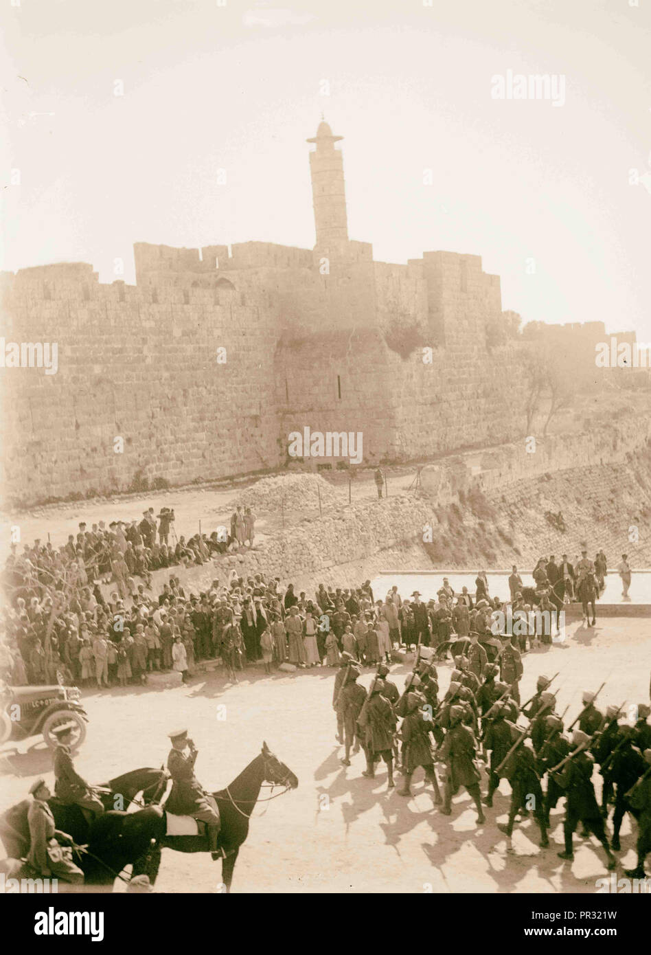 Erfassen und Besetzung Palästinas durch die Briten. Britische Truppen auf Parade am Jaffa-tor. 1917, Jerusalem Stockfoto
