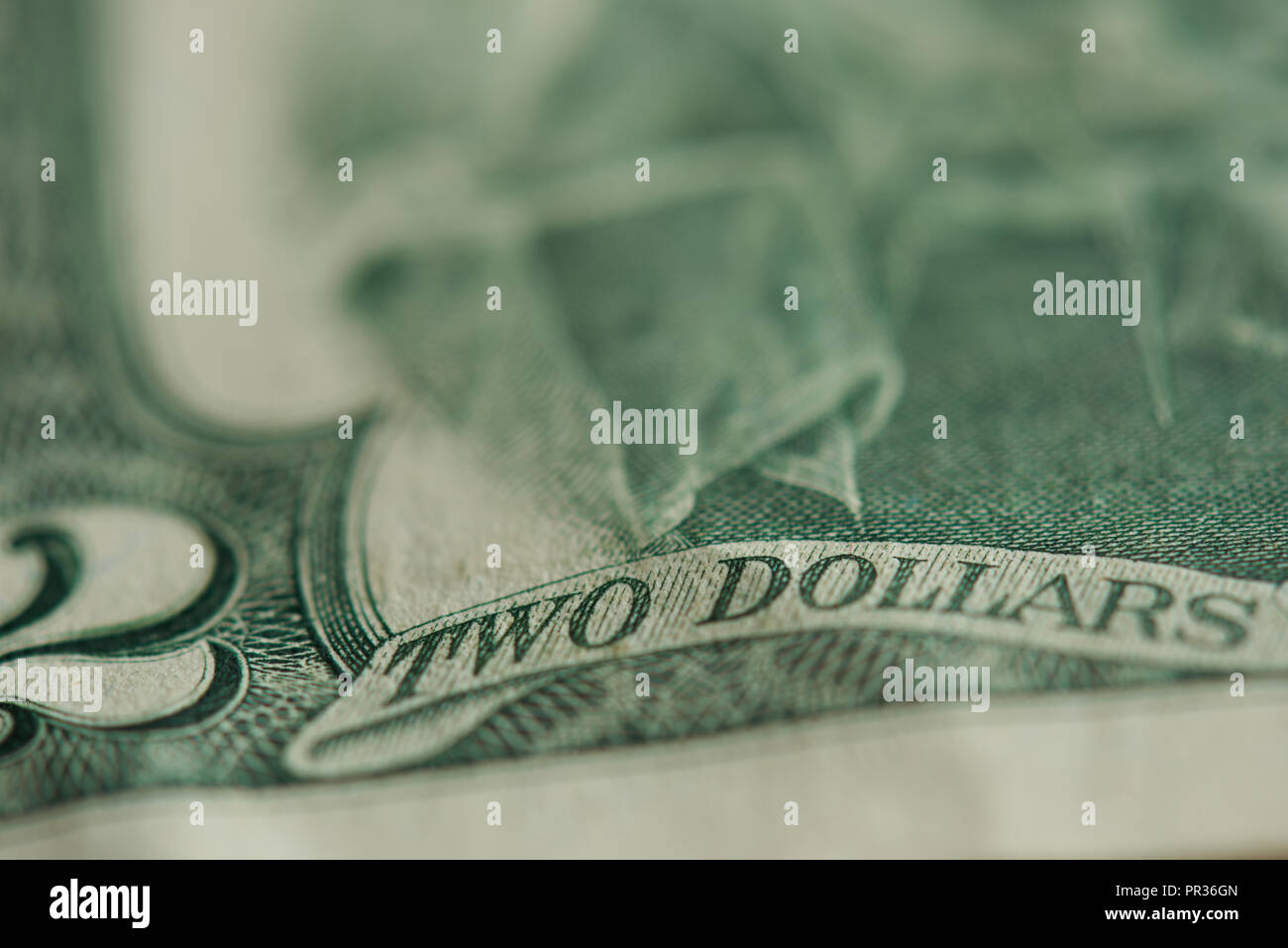 Zwei Dollar Bill banklnote Nähe zu sehen. Stockfoto