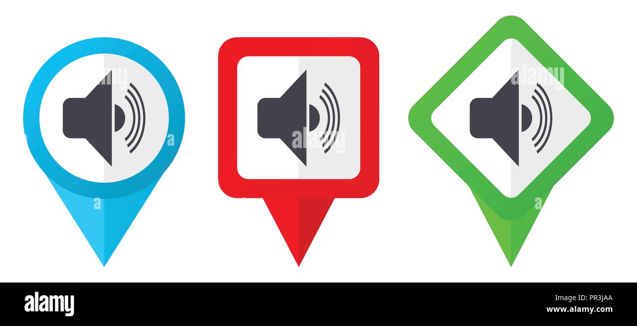 Band Rot, Blau und Grün vektor Zeiger Symbole. Set aus bunten Standortmarkierungen auf weißem Hintergrund leicht zu bearbeiten. Stock Vektor