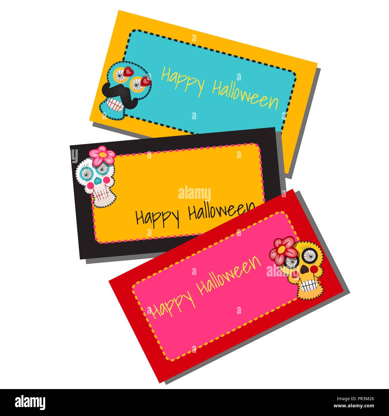 Satz von Skizzen für Karte oder private Party Einladungen mit Platz für Ihren Text in der Art von Urlaub der böse Geist Halloween oder Dia de Los Muertos isoliert auf weißem Hintergrund. Vektor cartoon Close-up. Stock Vektor