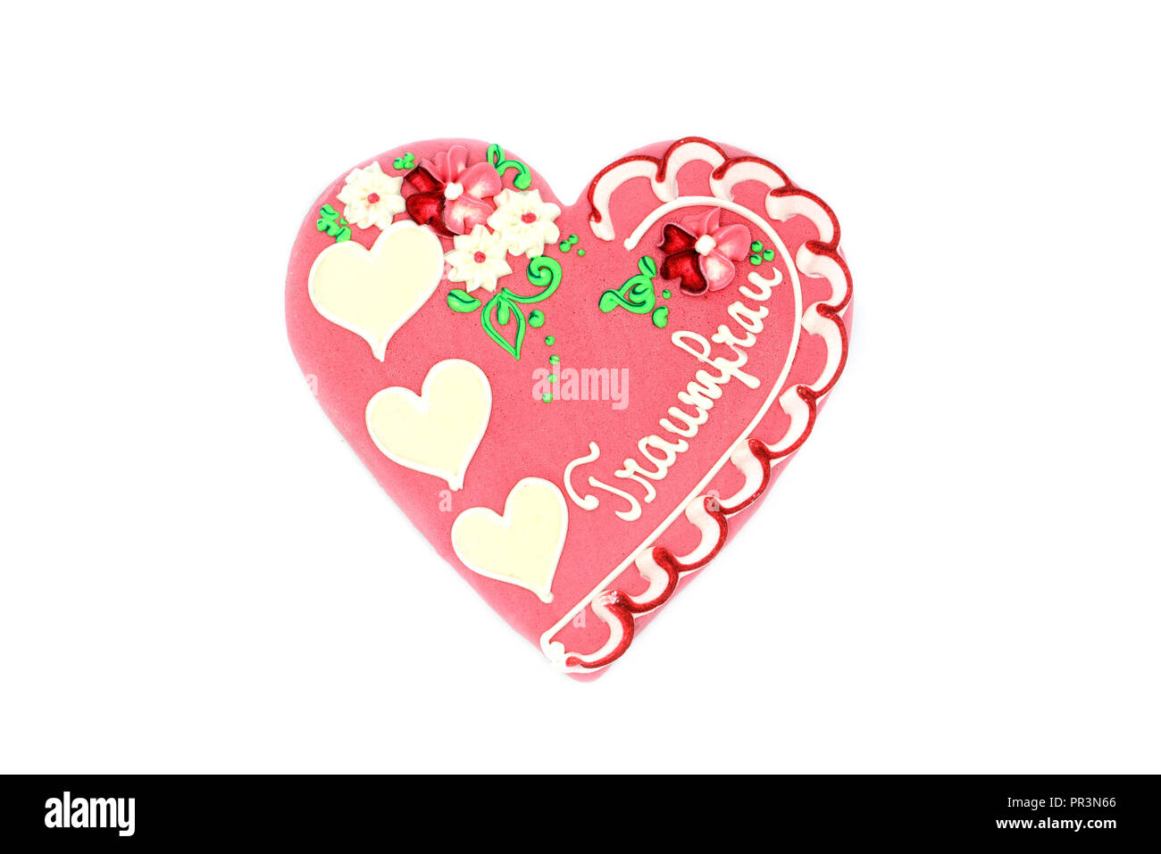 Lebkuchen Herz Valentinstag Geschenk mit deutschen Wort Traumfrau (engl.  Traum Frau) auf weißem Hintergrund isoliert Stockfotografie - Alamy