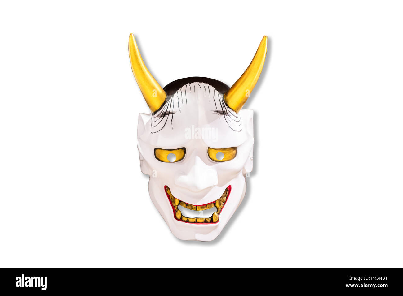 Traditionelle japanische Maske Kabuki Maske auf weißem Hintergrund. mock für Kunst. nach oben Stockfoto