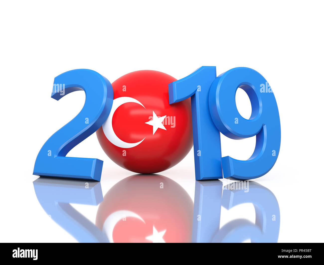 Neues Jahr 2019 Kreative Gestaltung mit Flag-gerenderten 3D-Bild Stockfoto