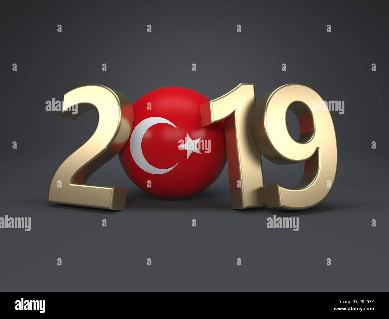 Neues Jahr 2019 Kreative Gestaltung mit Flag-gerenderten 3D-Bild Stockfoto