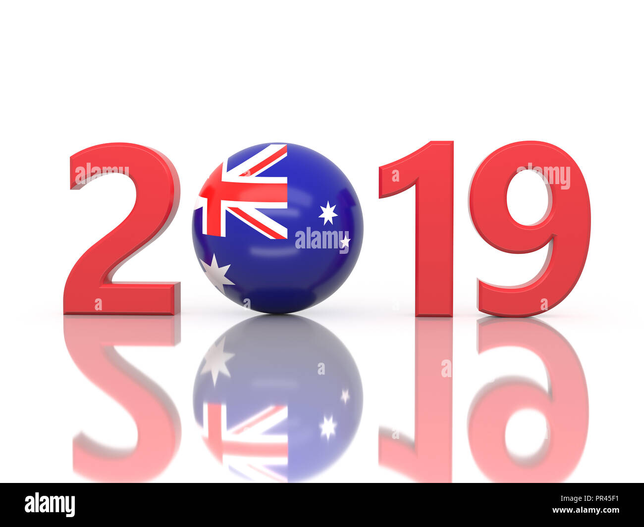 Neues Jahr 2019 Kreative Gestaltung mit Flag-gerenderten 3D-Bild Stockfoto