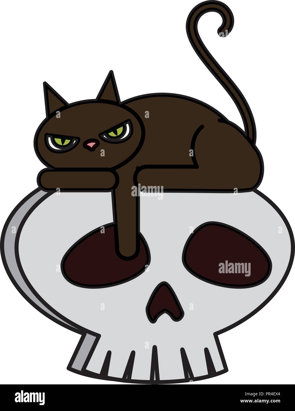 Halloween black cat Mit totenkopf Charakter Vector Illustration Design Stock Vektor