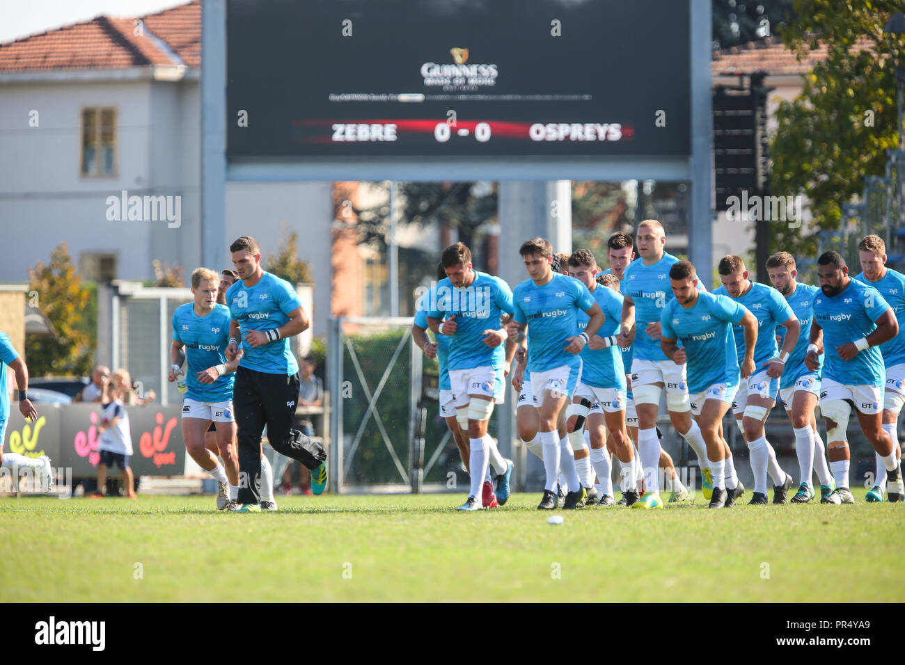 Parma, Italien. 29. September 2018. Fischadler 'Team im Warm up ist bereit, in die Umkleidekabine zu sichern, bevor Sie das Spiel in Runde 5 von Guinness PRO 14 2018 2019 © Massimiliano Carnabuci/Alamy leben Nachrichten Stockfoto