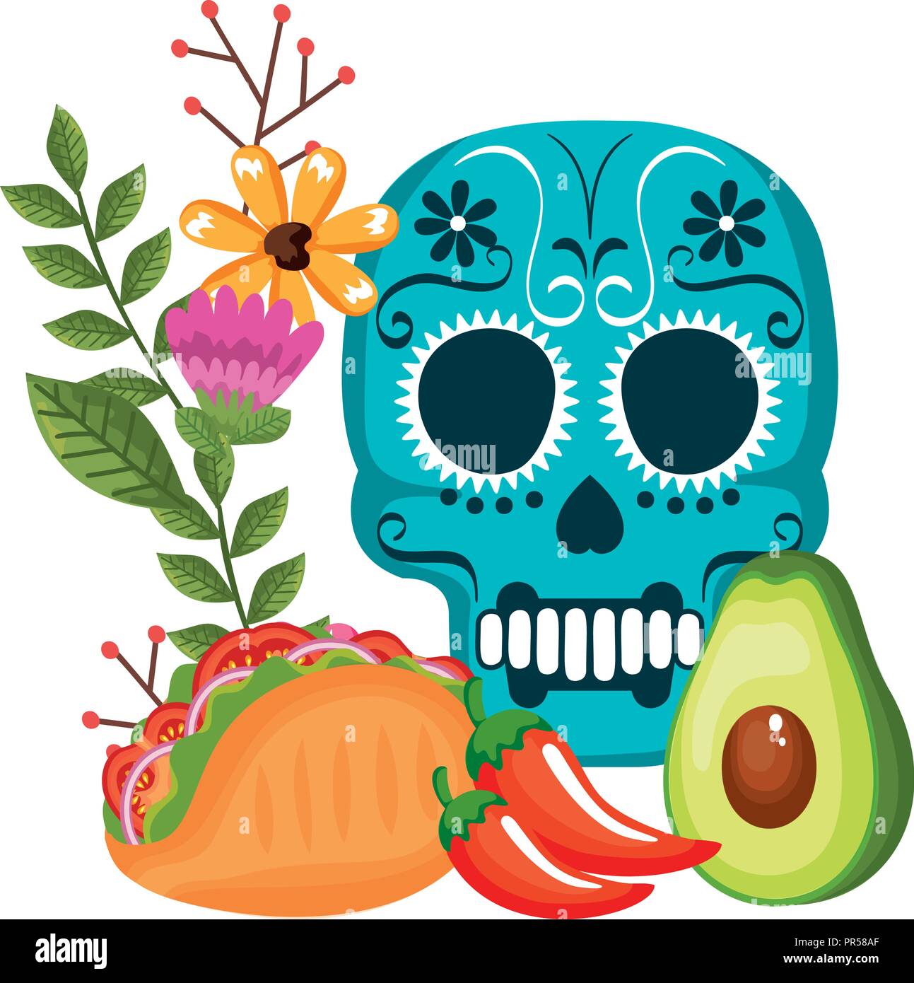 Maske des Santa Tod mit Blumen und Essen Vector Illustration Design Stock Vektor