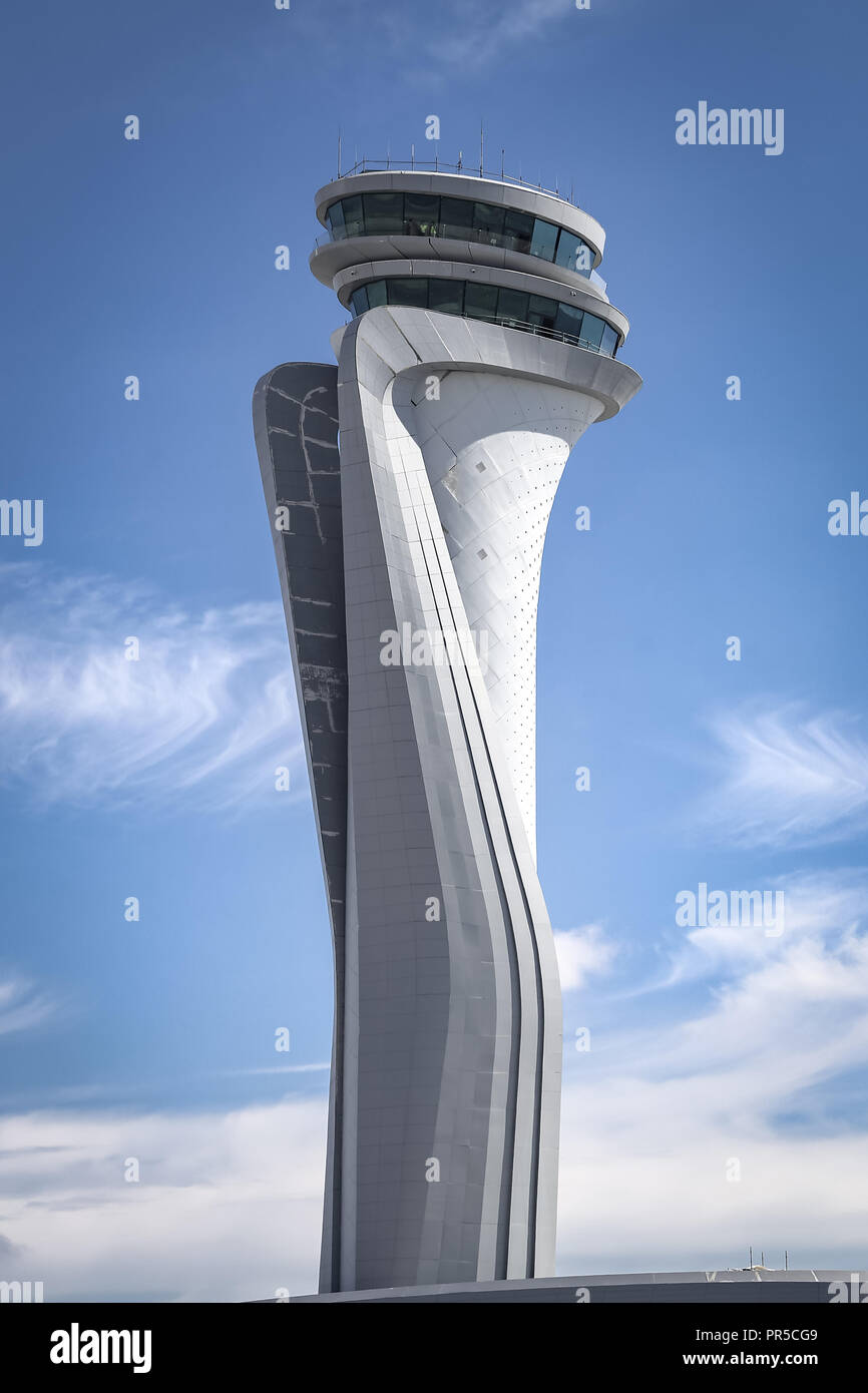 Air Traffic Control Tower der neue Flughafen von Istanbul, Türkei Stockfoto
