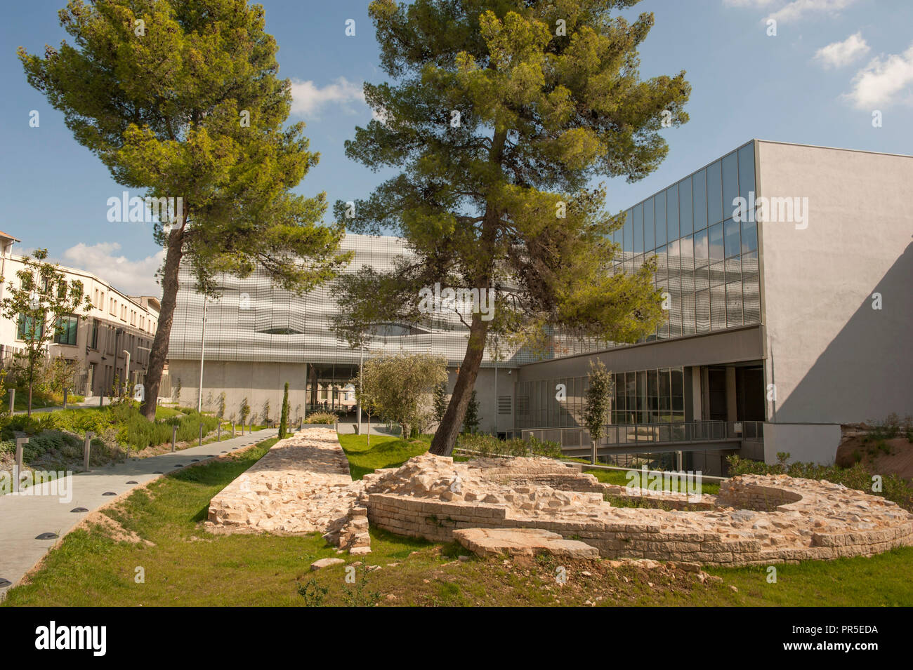 Das Musée de la Romanity von Nîmes vom Garten aus gesehen, Frankreich Stockfoto