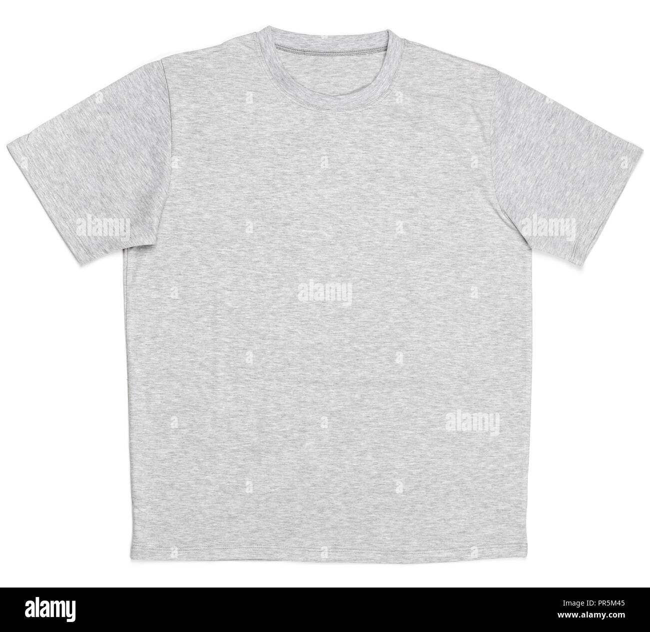 Grau heathered kurzarm T-Shirt aus Baumwolle Vorlage auf weißem Hintergrund Stockfoto