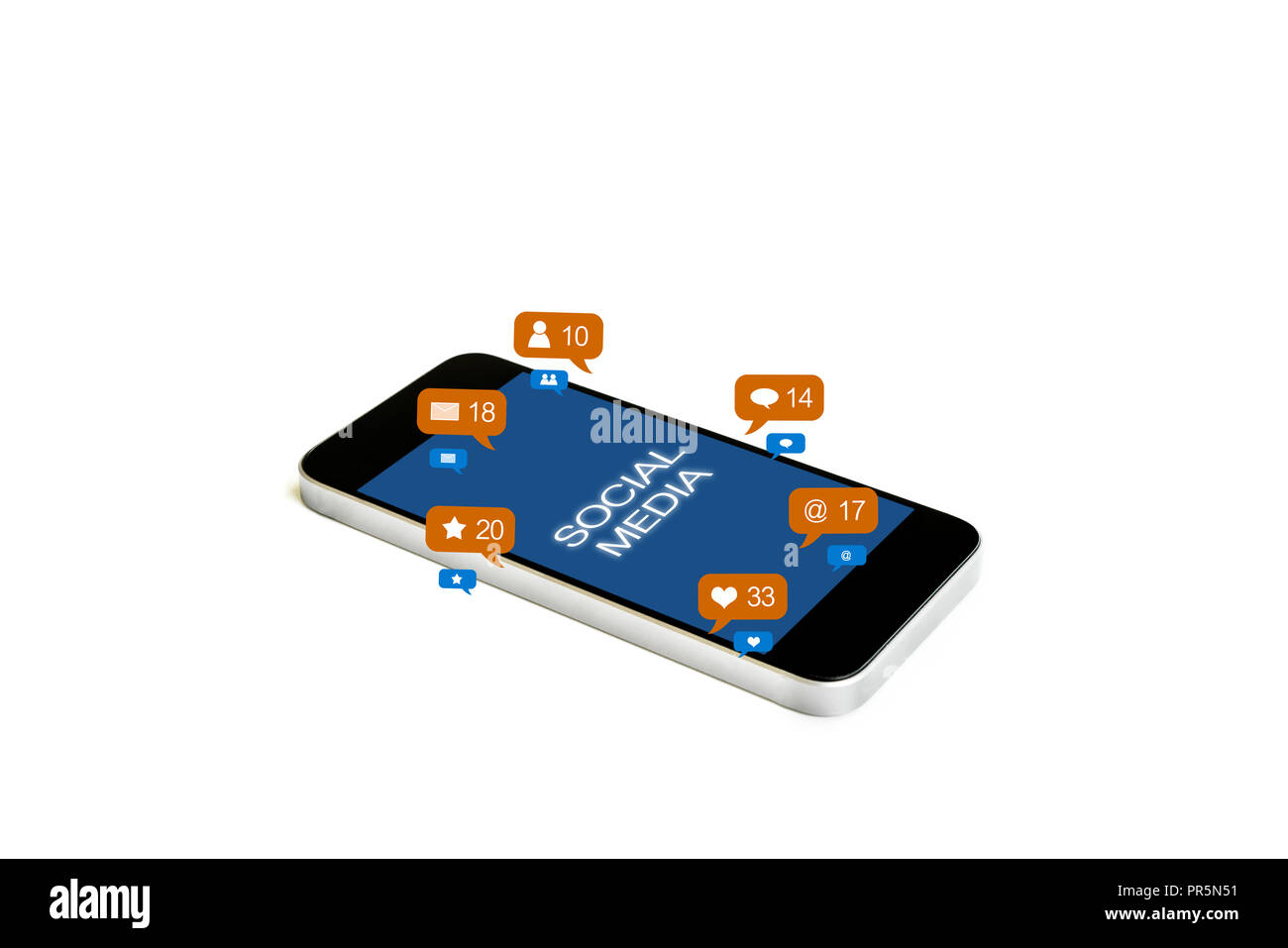 Smart Phone, mit social media Benachrichtigungssymbole, auf weißem Hintergrund Stockfoto