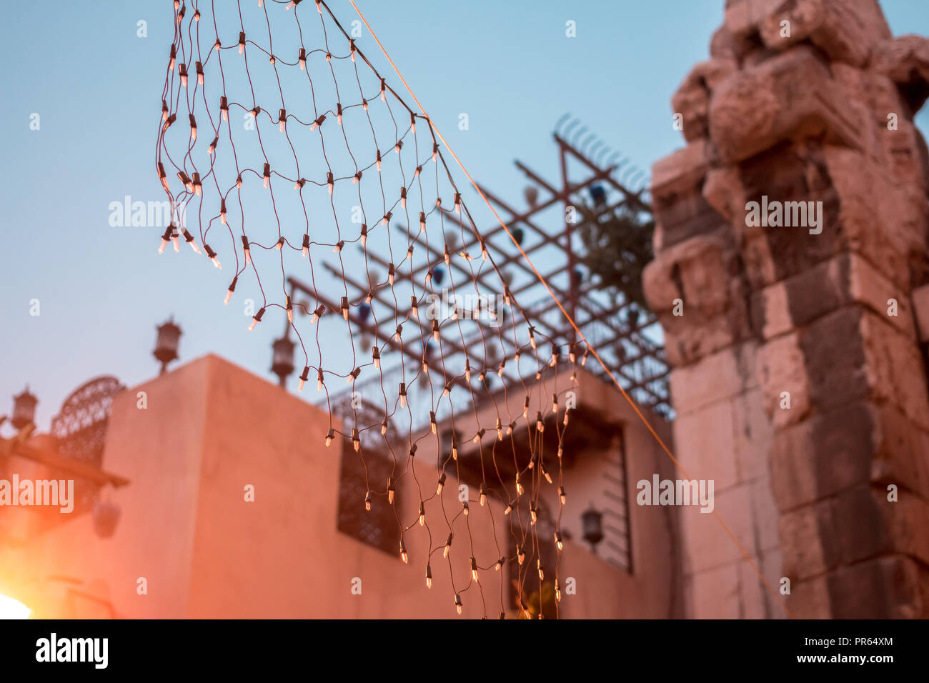 Straßenbeleuchtung in der Altstadt von Damaskus, Syrien hinter der Omayyaden-moschee. Stockfoto