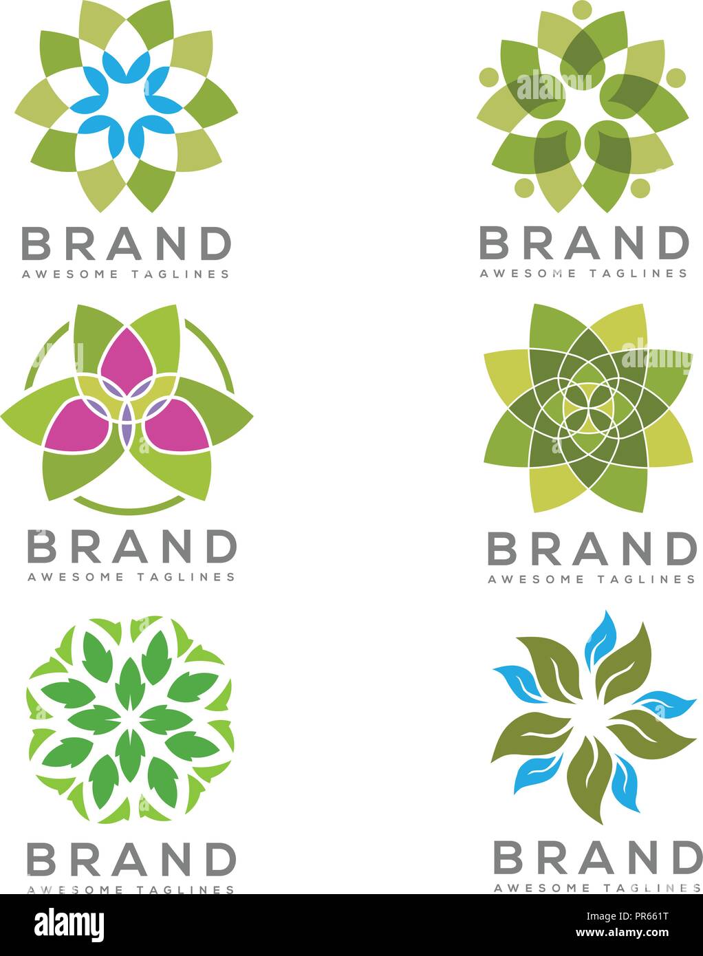 Satz von Eco Umwelt grün Blatt Natur Gemeinschaft logo Vektor, Natur grün Blatt Vektor logo Schriftzug Stock Vektor