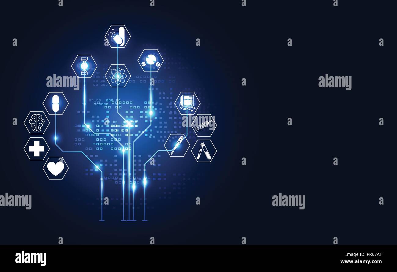 Abstrakte Technologie digitaler Gesundheit medizinisches Konzept Symbol digitale medizinische Symbol auf Hi-tech blau Gesundheitswesen Apotheke auf Gradienten Platz für Template web Stock Vektor